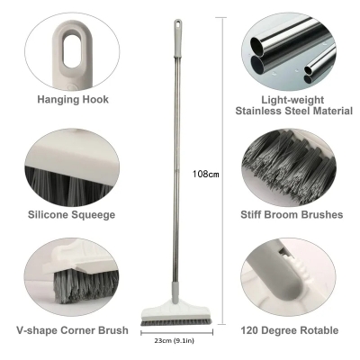 Picture of Household Cleaning Brush Adjustable Long Handle Floor Brush Kitchen Magic Broom for Washing Windows Tile Corner Gap Toilet Tools bathroom brush - Multicolor