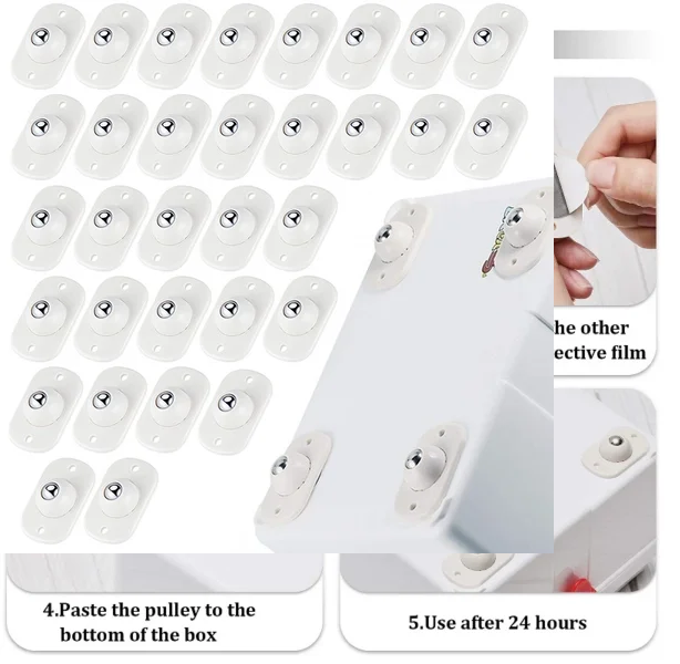Picture of 4 Pcs Professional Furniture Transport Lifter tool Set,Mini Swivel 360° Rotatable Caster_Wheels Self Adhesive Universal Wheels Boxes Small Furniture 4 Pcs - White