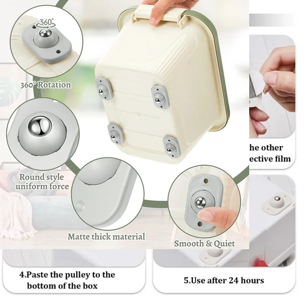 Picture of 4 Pcs Professional Furniture Transport Lifter tool Set,Mini Swivel 360° Rotatable Caster_Wheels Self Adhesive Universal Wheels Boxes Small Furniture 4 Pcs - White