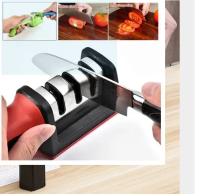 Picture of Kitchen 3-Segment Knife Sharpener Household Multi-Functional Hand-Held 3-Purpose Black Sharpening Stone - Black