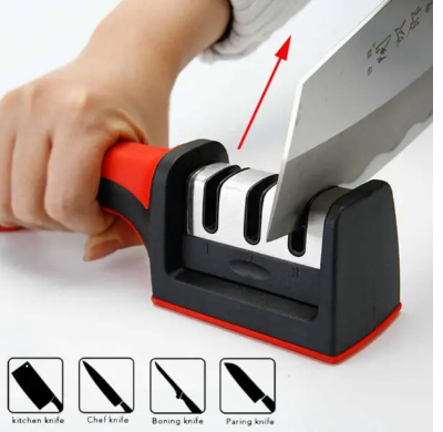 Picture of Kitchen 3-Segment Knife Sharpener Household Multi-Functional Hand-Held 3-Purpose Black Sharpening Stone - Black