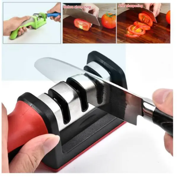 Picture of Kitchen 3-Segment Knife Sharpener Household Multi-Functional Hand-Held 3-Purpose Black Sharpening Stone - Black