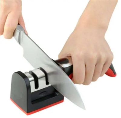Picture of Kitchen 3-Segment Knife Sharpener Household Multi-Functional Hand-Held 3-Purpose Black Sharpening Stone - Black
