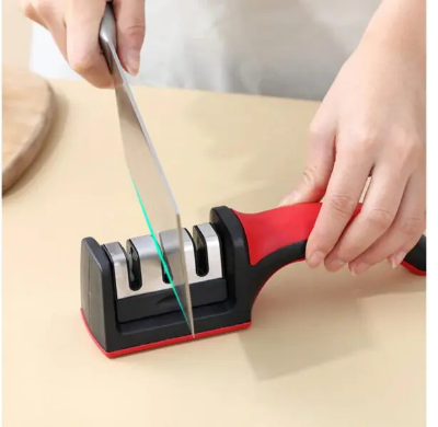 Picture of Kitchen 3-Segment Knife Sharpener Household Multi-Functional Hand-Held 3-Purpose Black Sharpening Stone - Black