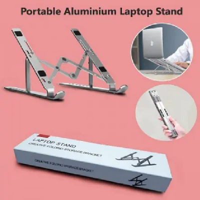 Picture of Aluminum Alloy Foldable Laptop Stand Adjustable Portable Folding Notebook Stand Foldable Laptop Stand - Laptop Table - Laptop Table - Silver