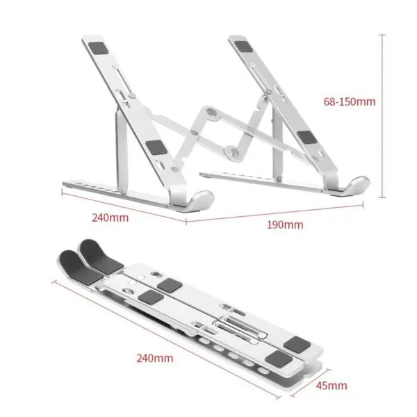 Picture of Aluminum Alloy Foldable Laptop Stand Adjustable Portable Folding Notebook Stand Foldable Laptop Stand - Laptop Table - Laptop Table - Silver
