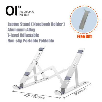 Picture of Aluminum Alloy Foldable Laptop Stand Adjustable Portable Folding Notebook Stand Foldable Laptop Stand - Laptop Table - Laptop Table - Silver