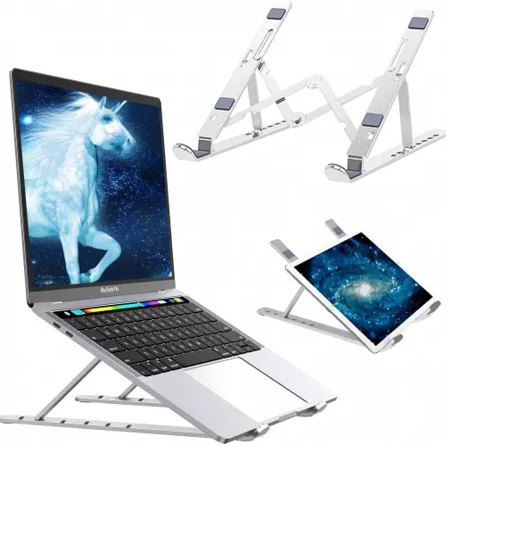 Picture of Aluminum Alloy Foldable Laptop Stand Adjustable Portable Folding Notebook Stand Foldable Laptop Stand - Laptop Table - Laptop Table - Silver