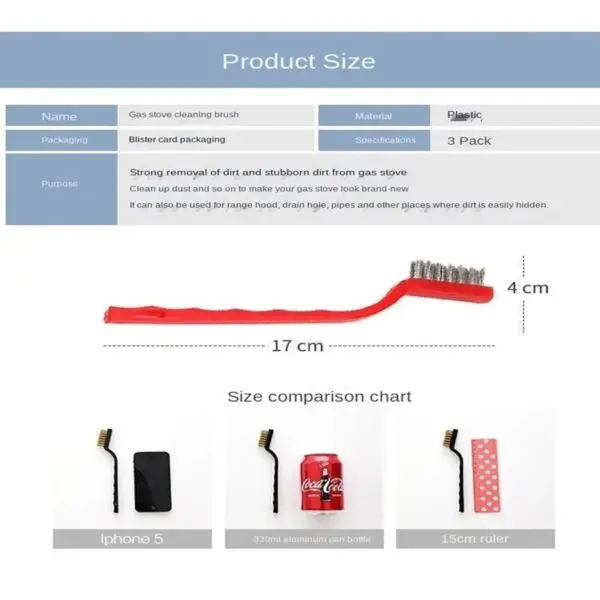 Picture of 3Pcs Kitchen Gas Stove Cleaning Brush Household Gap Brush Wire Brush Decontamination Tool Practical Kitchen Accessories - Multicolor