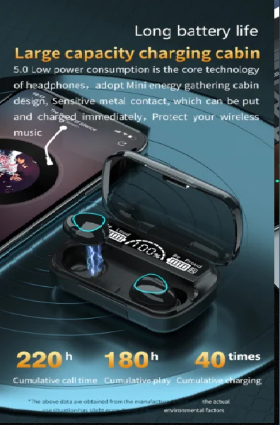 Picture of M10 TWS Earphone 9D Stereo LED Digital Display Touch CVC8.0 Digital Noise Reduction Technology - Black - Black