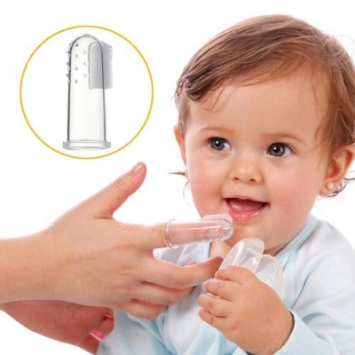 Picture of Baby Finger Toothbrush Silicon Toothbrush+Box Children Teeth Clear Soft Silicone Infant Tooth Brush Rubber Cleaning - Multicolor