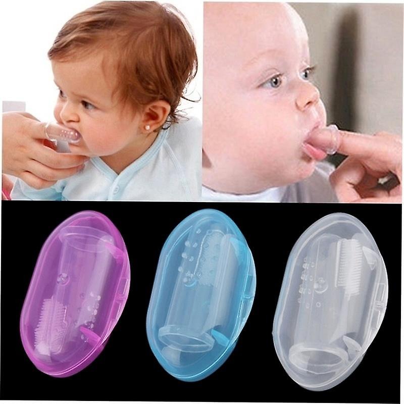 Picture of Baby Finger Toothbrush Silicon Toothbrush+Box Children Teeth Clear Soft Silicone Infant Tooth Brush Rubber Cleaning - Multicolor
