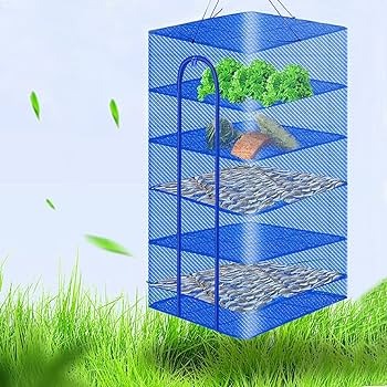 Picture of Foldable 4 Layers Food Drying Net  Rack Hanging Vegetable,Fish, Dishes Dryer Net dryer case 35 X 35 X 65cm PE Hanger food drying case - Blue