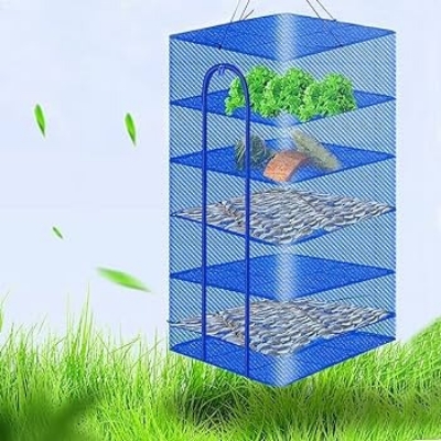 Picture of Foldable 4 Layers Food Drying Net  Rack Hanging Vegetable,Fish, Dishes Dryer Net dryer case 35 X 35 X 65cm PE Hanger food drying case - Blue