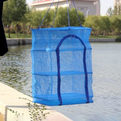 Picture of Foldable 4 Layers Food Drying Net  Rack Hanging Vegetable,Fish, Dishes Dryer Net dryer case 35 X 35 X 65cm PE Hanger food drying case - Blue