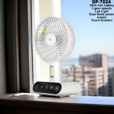 Picture of DP 7624 Rechargeable TableTouch Fan With Lamp USB Charging Portable Handheld 3 Gear Speed Desktop Mini Fan -The Asia Express - White