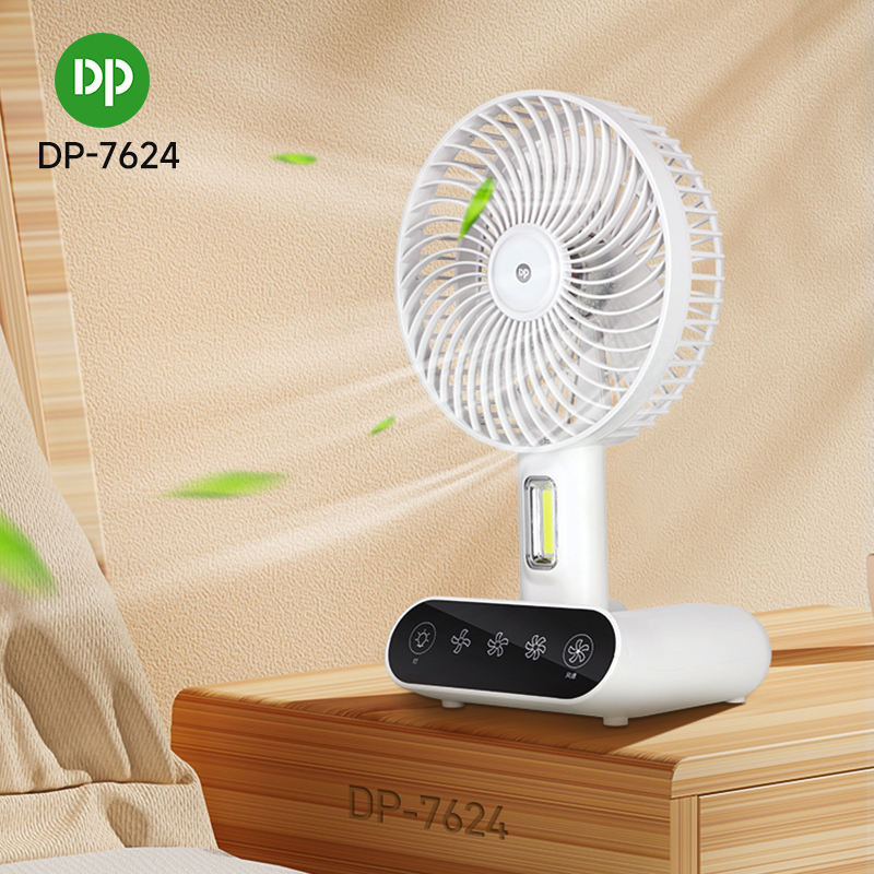 Picture of DP 7624 Rechargeable TableTouch Fan With Lamp USB Charging Portable Handheld 3 Gear Speed Desktop Mini Fan -The Asia Express - White