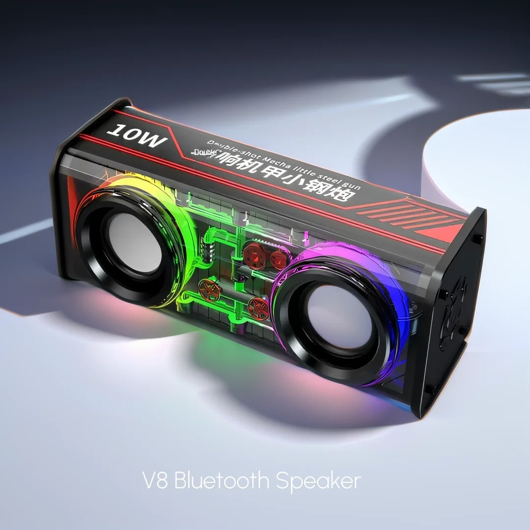 Picture of V8 Bluetooth Speaker Transparent Sound Box Colorful Lights Dual Speaker High Power Subwoofer Soundba