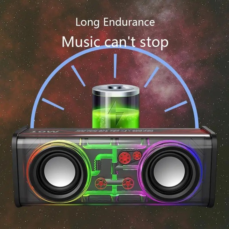 Picture of V8 Bluetooth Speaker Transparent Sound Box Colorful Lights Dual Speaker High Power Subwoofer Soundba