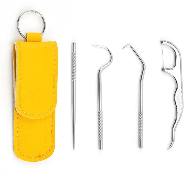 Picture of 4pcs Portable Stainless Steel Toothpick Dental Floss Oral Care Teeth Cleaning For Outdoor_Asia express - Silver
