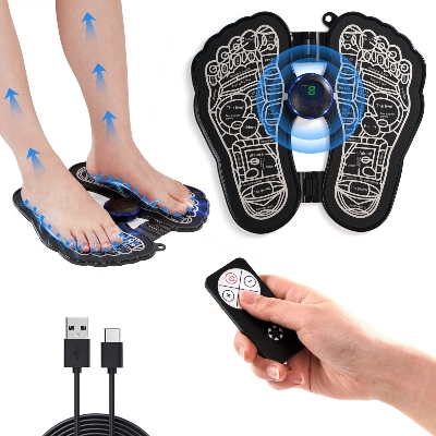 Picture of Electric EMS Foot Massager Pad Foot Massage Mat Feet Muscle Stimulator Improve Blood Circulation Relieve Ache Pain Health Care - Black