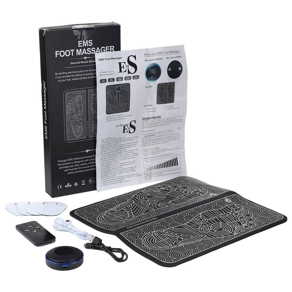 Picture of Electric EMS Foot Massager Pad Foot Massage Mat Feet Muscle Stimulator Improve Blood Circulation Relieve Ache Pain Health Care - Black