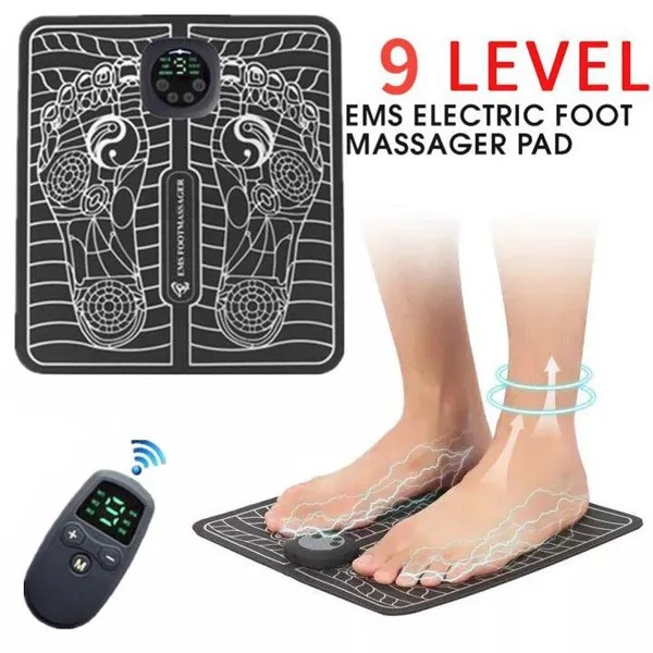 Picture of Electric EMS Foot Massager Pad Foot Massage Mat Feet Muscle Stimulator Improve Blood Circulation Relieve Ache Pain Health Care - Black