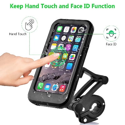 Picture of Bicycle Phone Holder Bike Motorcycle Handlebar Mobile Phone Stand Mount Waterproof Cell Phone Bracket Case - Black