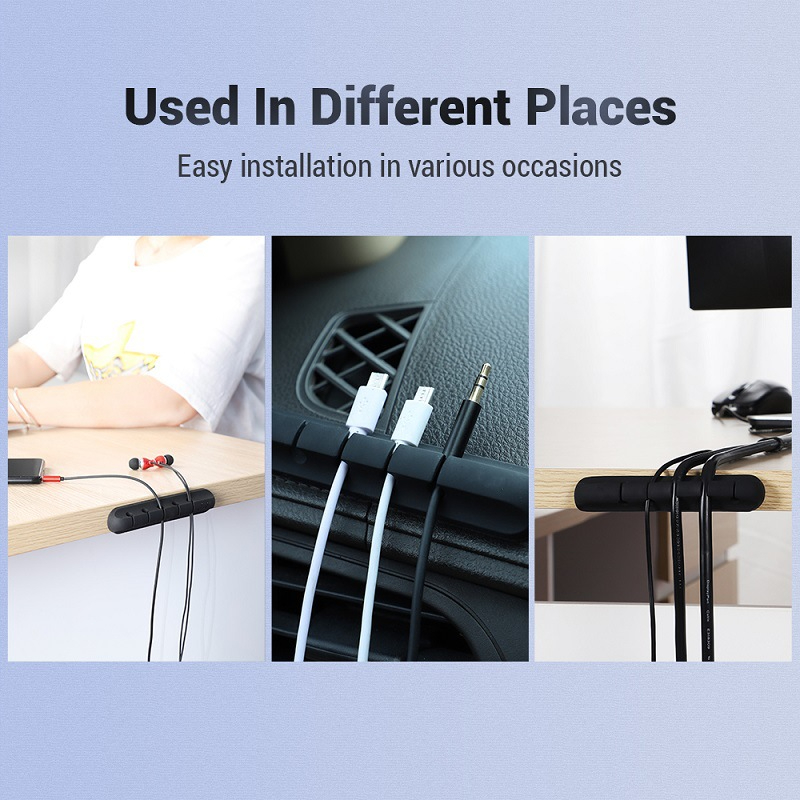 Picture of 5 Holes Cable Organizer Silicone USB Cable Winder Desktop Tidy Management Clip Cable Holder for Mouse Headphone Wire Organizer - Black