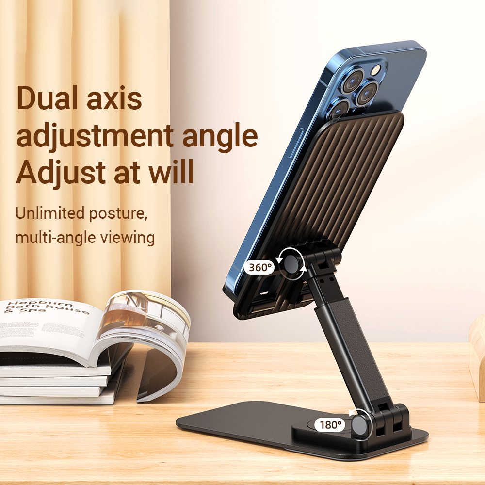 Picture of Desktop Universal Portable Aluminum Alloy Adjustable Phone Holder for Smartphones Office Work Home Tablet - Black