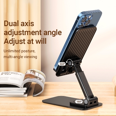 Picture of Desktop Universal Portable Aluminum Alloy Adjustable Phone Holder for Smartphones Office Work Home Tablet - Black