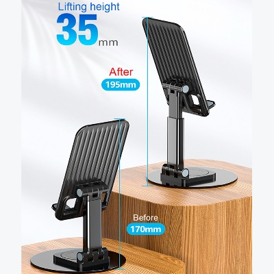 Picture of Desktop Universal Portable Aluminum Alloy Adjustable Phone Holder for Smartphones Office Work Home Tablet - Black