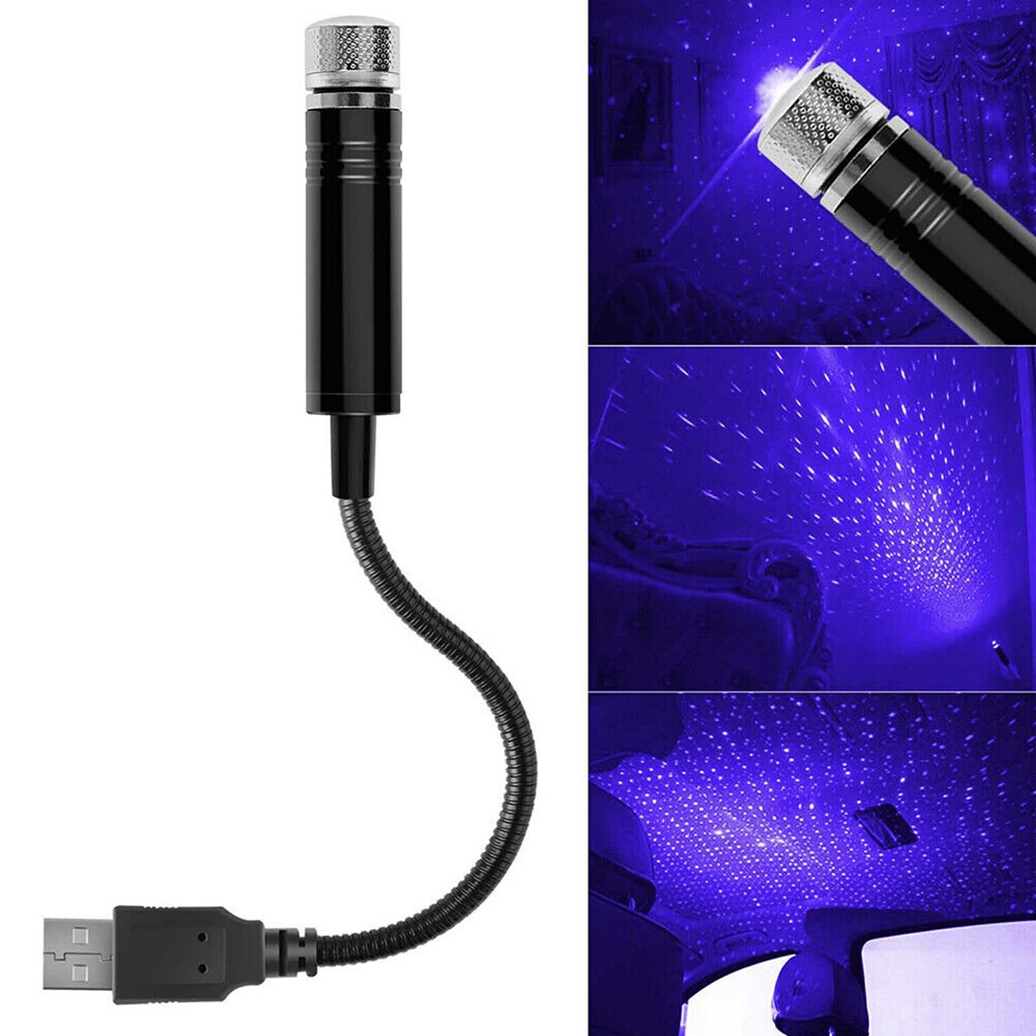 Picture of 1pcs LED Car Dome Light Galaxy Projector Night Light Adjustable USB Decoration Light Car Interior Light Starry Sky Night Light - Table Lamp-Asia Express - Black