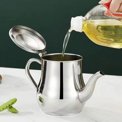 Picture of Stainless Steel Oil Strainer Pot Container Jug Storage Can With Filter Cooking Oil Pot Kitchen Large Capacity 32oz - silver