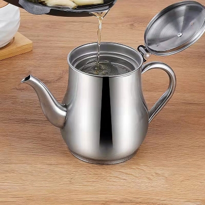 Picture of Stainless Steel Oil Strainer Pot Container Jug Storage Can With Filter Cooking Oil Pot Kitchen Large Capacity 32oz - silver