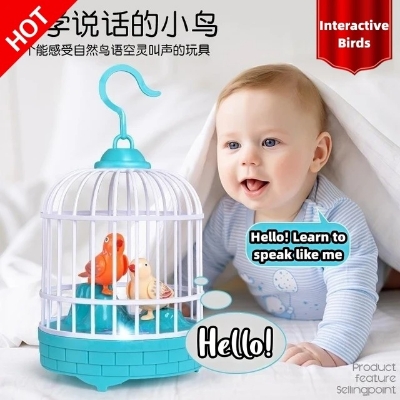 Picture of Mini Decor Simulated Bird Cage Toy Children Birdcage Simulation Voice-controlled Puzzle Kids Electric - Multicolor