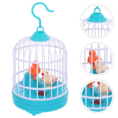 Picture of Mini Decor Simulated Bird Cage Toy Children Birdcage Simulation Voice-controlled Puzzle Kids Electric - Multicolor