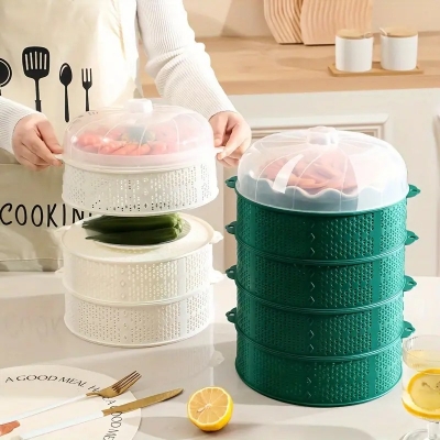 Picture of Food Insulation Covers 5 Layer Transparent Stackable Dustproof Leftovers Food Storage Box Container Kitchen Organization food cover