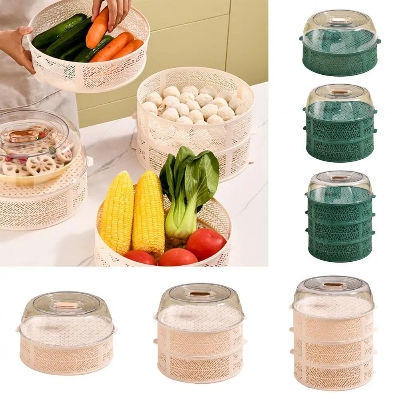 Picture of Food Insulation Covers 5 Layer Transparent Stackable Dustproof Leftovers Food Storage Box Container Kitchen Organization food cover