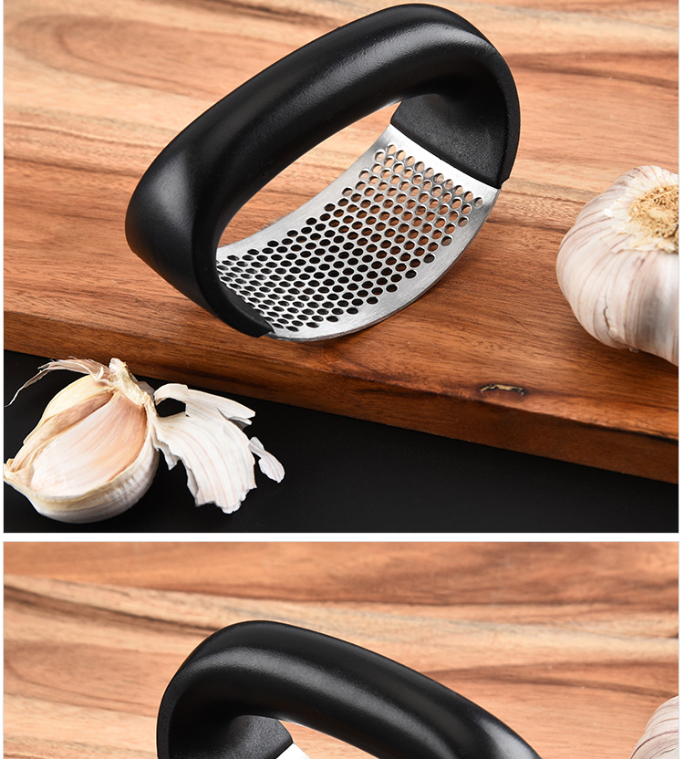 Picture of Garlic Press Rocker Garlic Peeler Set Stainless Steel Garlic Crusher Squeezer Slicer Mincer Chopper Kitchen Gadgets With Handle - Black