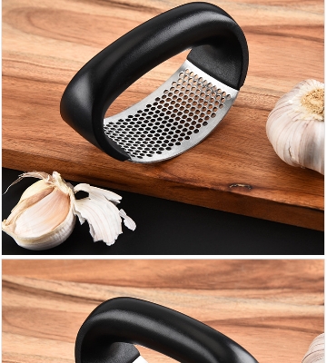 Picture of Garlic Press Rocker Garlic Peeler Set Stainless Steel Garlic Crusher Squeezer Slicer Mincer Chopper Kitchen Gadgets With Handle - Black
