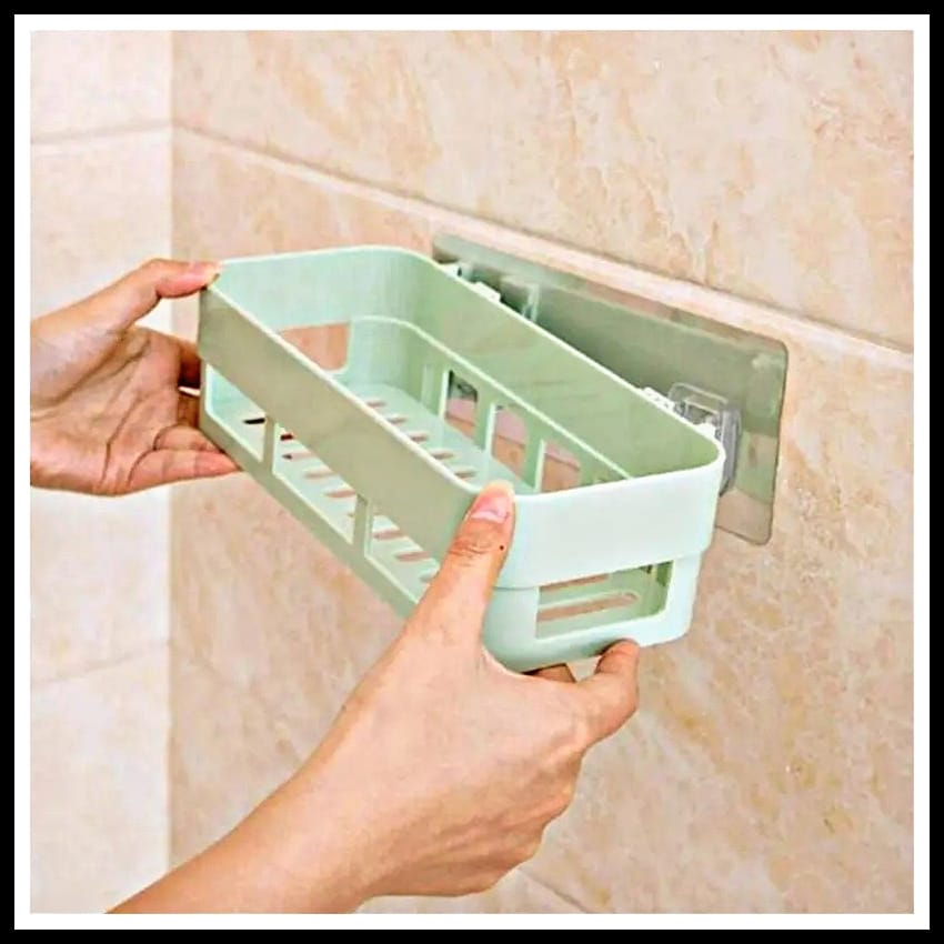 Picture of Home Adhesive Shower Shelf Kitchen Seasoning Shelf Bathroom Organizer Basket Adhesive Soap Dish Wall Mount Bathroom Organizer Storage Basket No Punching Storage Rack-Asia express - Multicolor