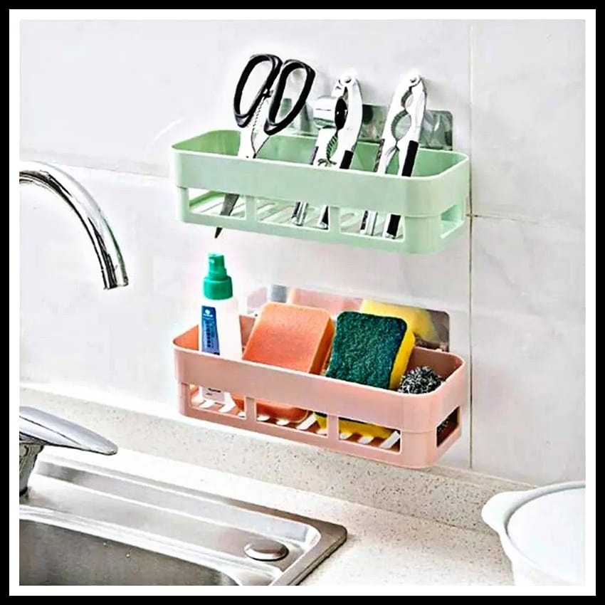 Picture of Home Adhesive Shower Shelf Kitchen Seasoning Shelf Bathroom Organizer Basket Adhesive Soap Dish Wall Mount Bathroom Organizer Storage Basket No Punching Storage Rack-Asia express - Multicolor