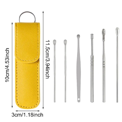 Picture of 6 Pcs/Set Ear Cleaner Wax Vac Removal Stainless Steel Ear Wax Pickers Ear Cleaning Tool Spoon Earwax Remover Beauty Health Earpick - Silver