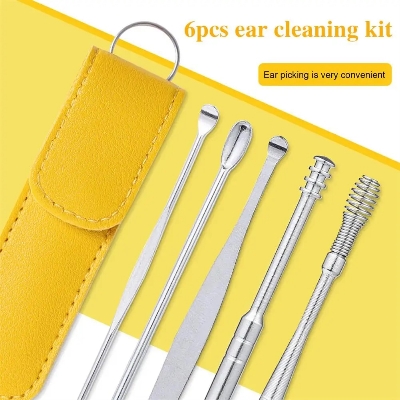 Picture of 6 Pcs/Set Ear Cleaner Wax Vac Removal Stainless Steel Ear Wax Pickers Ear Cleaning Tool Spoon Earwax Remover Beauty Health Earpick - Silver