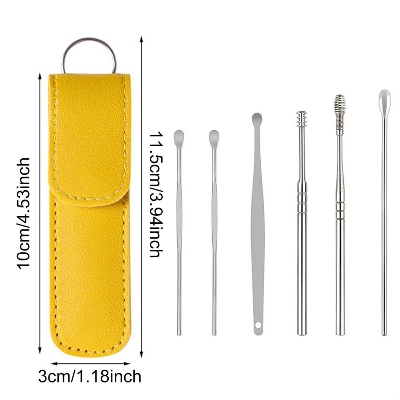 Picture of 6 Pcs/Set Ear Cleaner Wax Vac Removal Stainless Steel Ear Wax Pickers Ear Cleaning Tool Spoon Earwax Remover Beauty Health Earpick - Silver