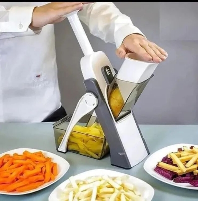 Picture of 5 in 1 Adjustable Mandoline Slicer for Cooking and Food Prep Slicing, Strips, Shredding and Dicing Kitchen Veggie Chopper Artifact Vegetable Mandoline Adjustable Stainless Steel Blade, Vegetable Slicer, Onion Slicer, Non-Slip Base - Multicolor