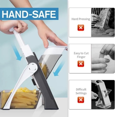 Picture of 5 in 1 Adjustable Mandoline Slicer for Cooking and Food Prep Slicing, Strips, Shredding and Dicing Kitchen Veggie Chopper Artifact Vegetable Mandoline Adjustable Stainless Steel Blade, Vegetable Slicer, Onion Slicer, Non-Slip Base - Multicolor