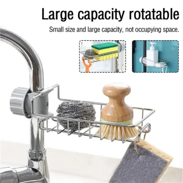 Picture of Faucet Rack Stainless Steel Kitchen Sink Caddy Storage Rack - Keep Your Sink Area Neat And Tidy - Silver