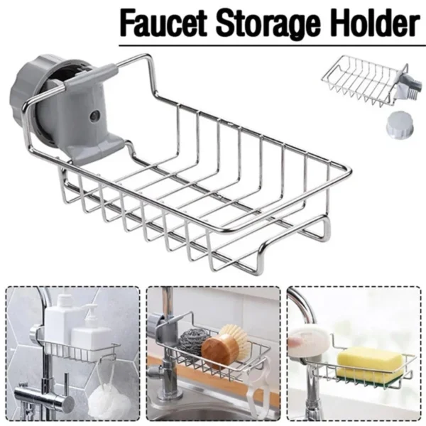 Picture of Faucet Rack Stainless Steel Kitchen Sink Caddy Storage Rack - Keep Your Sink Area Neat And Tidy - Silver